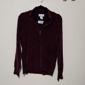 Purple V-Neck Sweater with Smooth Velvet Like Fabric and Relaxed Fit